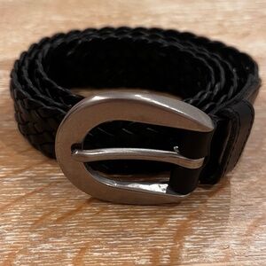 Vintage 90s Coach Black Woven Leather Belt with Silver Toned Buckle